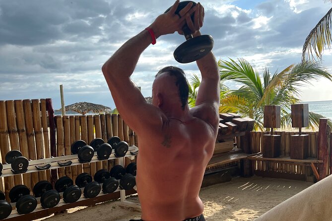 Beach Gym Workout on the World Famous 7 Mile Beach in Negril - Using the equipment, towel, and beach setting