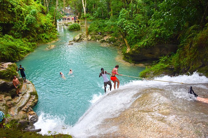 Blue Hole Falls & White River Tubing from Falmouth Jamaica - Blue Hole Falls: cool water and a more active stop