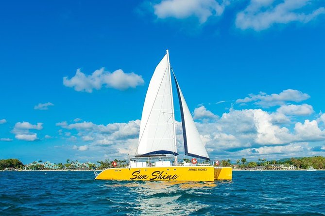 Catamaran Cruise Full Day Tour to Reef, Caves and Negril Beach - Snorkeling over reef water