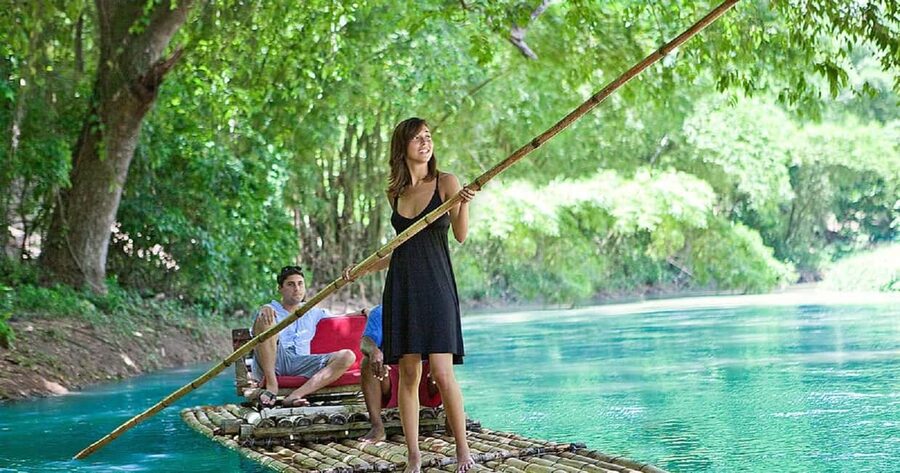 Jamaica: Bamboo Rafting on the Martha Brae - Boarding a two-seat bamboo raft