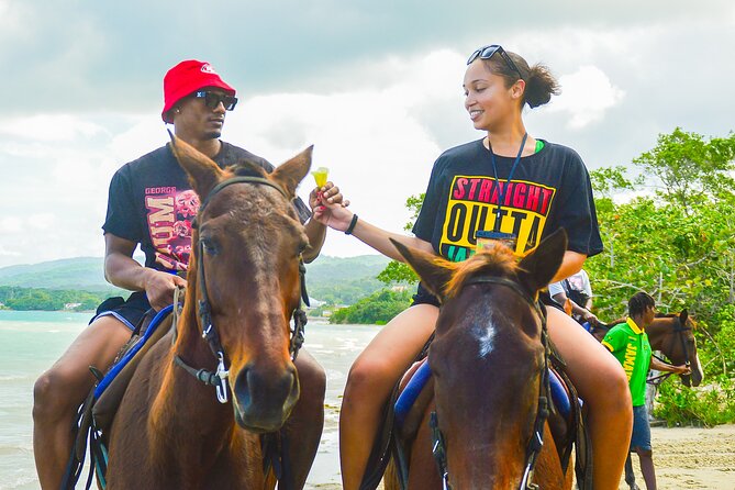 Jamaica's Ocean Horseback Bamboo Raft Adventure and Transport - Riding into the gentle ocean waves