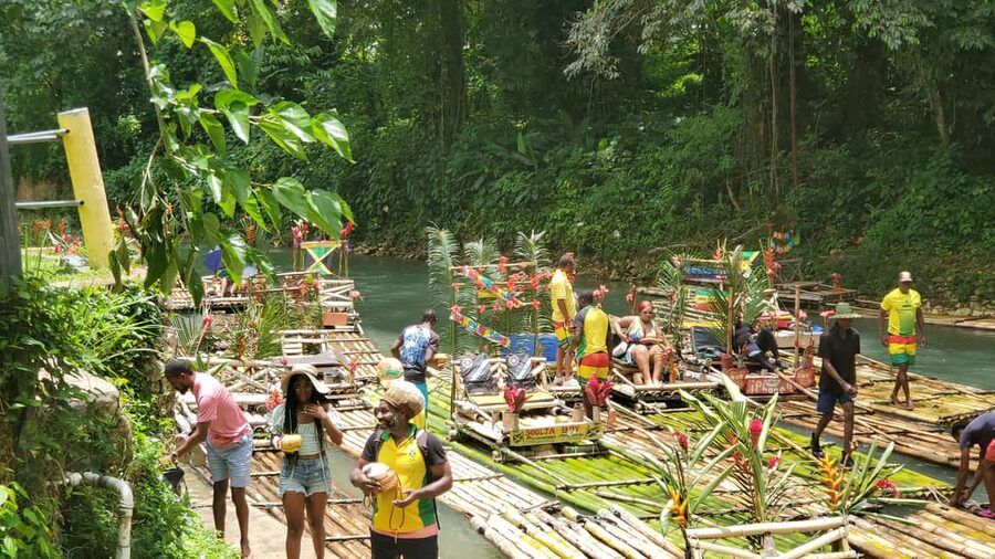 Montego Bay: Bamboo Raft Cruise on the Great River - The limestone foot and leg scrub
